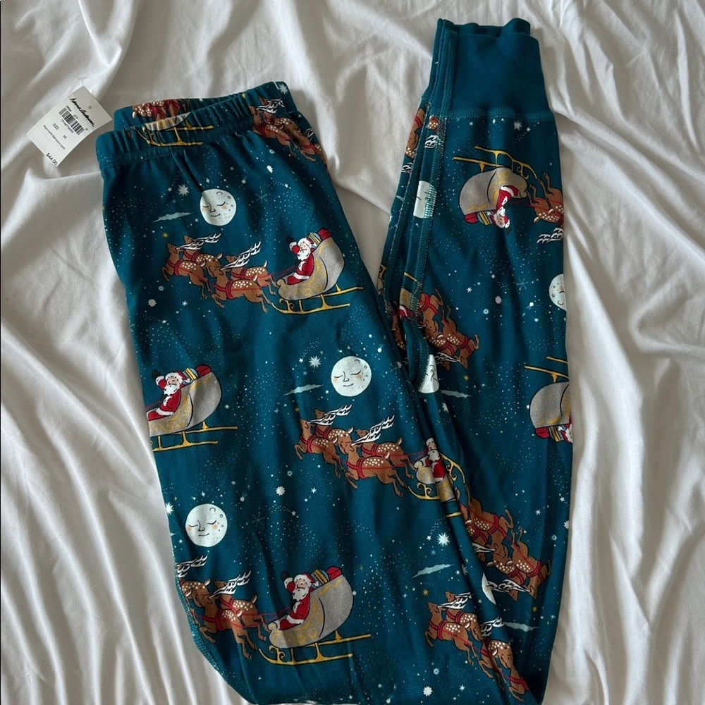 NWT Hanna Andersson Teal Santa Sleigh Christmas Pajama Set size M Organic cotton - Picture 2 of 6